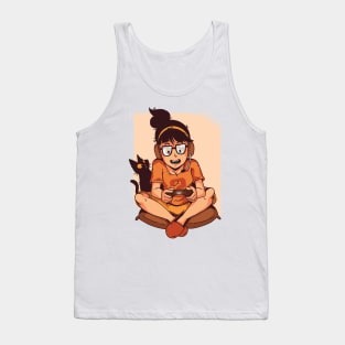 Gamer Girl with Black Cat Tank Top